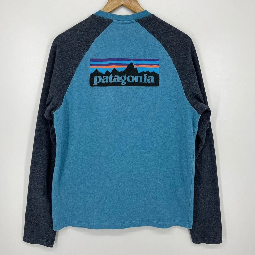 Patagonia Mens Blue Raglan Organic Cotton Fitz Roy Logo Sweatshirt STY39485 M